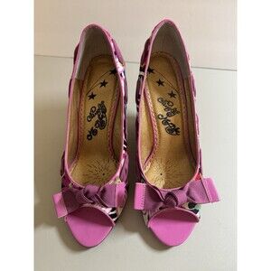 Naughty Monkey Shoes Open Toe High Heels Platform Pink Zebra Floral Size 8 EUC